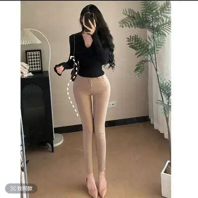 Korean-Style High-Waisted Hip-Lifting Slim Jeans Pencil Pants - 9
