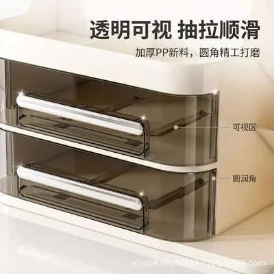 斜口化妆品收纳盒透明抽屉式桌面斜口置物架大容量梳妆台护肤品整 - 3