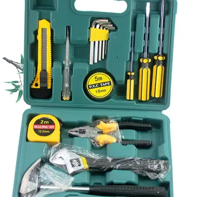 Schwarze Werkzeugkiste 16-teiliges Kombinationswerkzeugsatz 8016 Hammer Schlüssel Schraubendreher tragbares Hardware-Werkzeugsatz