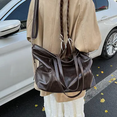Women's Retro Single-Shoulder Bag, Autumn Winter Tote Bag - 5