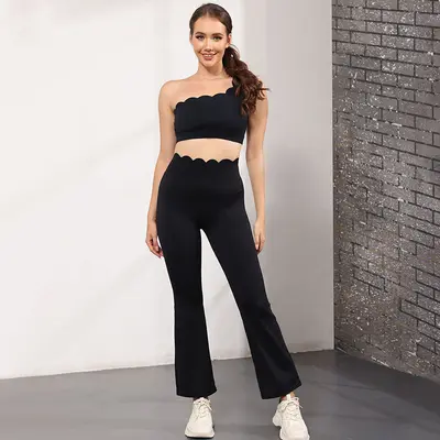 High-Waist Lace Yoga Leggings and Sports Bra Set, OK80