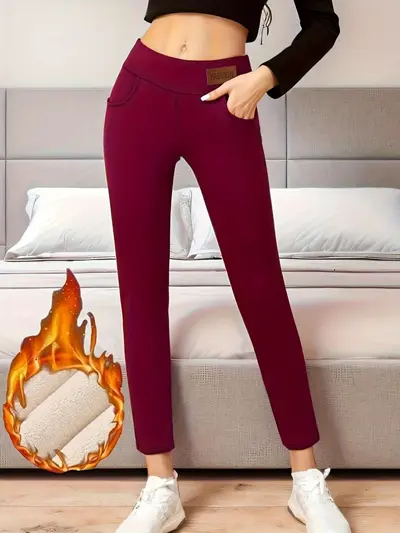 Kış yoga taytı, kuzu fleece, yüksek bel, sıcak astarı