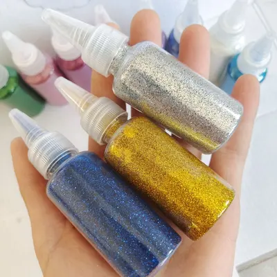 Glitter Gold and Silver Powder Paint, 30ml and 40g Bottled Sequin Paint