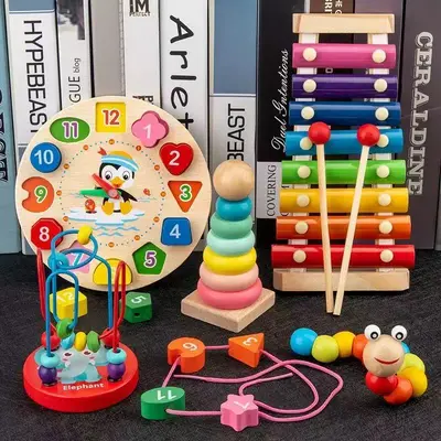 Erken Çocukluk Eğitimi Zeka Oyuncakları Çocuk Mini Boncuk Dizme Sekiz Notlu Kasiyer Çalar Saat Çocuk Vurmalı Piyano Seti Ahşap Bebek Montessori Bebek Oyuncakları - 7