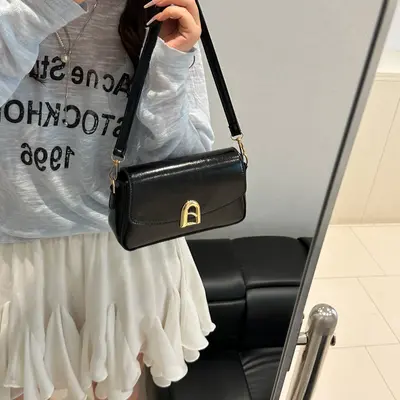 Textured Small Square Women's Bag with Locking Shoulder Strap - 4