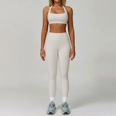 Backless Halter Neck Yoga Set for Women, Tight-Fitting, Quick-Dry, Model 3091 - 13