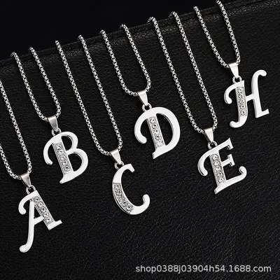 2026 summer new style 26 diamond-plated English letter necklaces for men, creative diamond-plated jewelry accessories popular in Europe and America for women