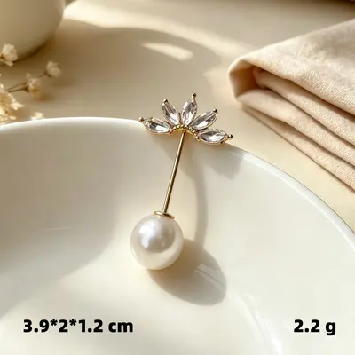 Perlen-Zirkon-Blumenbrosche mit Blattmotiv und Sicherheitsverschluss - 13
