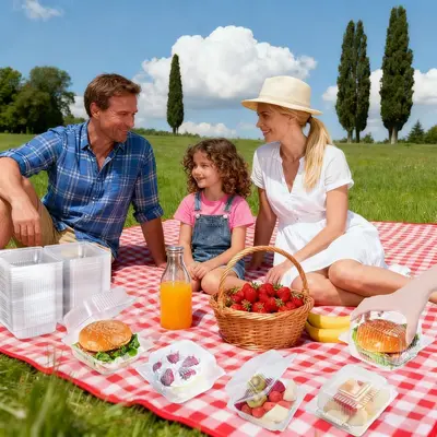 Transparente Kunststoffbox für Picknick, tragbar für Kuchen und Burger