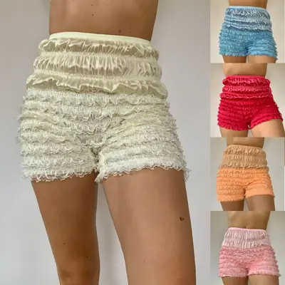 Kadın Yüksek Belli Çok Katmanlı Dantel Seksi Şort SU4004 - 2