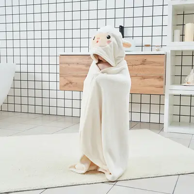 Çocuk banyo havlusu tip A bebek kapüşonlu giyilebilir bornoz mercan kadife karikatür bebek yüzme banyo pelerini toptan - 7
