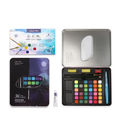 Children's watercolor paint set, tin box, artist kit - 9