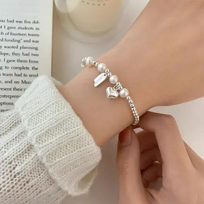 Pearl silver bracelet, S925 sterling, natural irregular, minimalist - 8