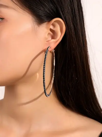 Glänzende 8 cm große Ringohrringe für Frauen im europäischen und amerikanischen Stil, modische und trendige grenzüberschreitende Ohrringe, mit Diamanten besetzter Musikfestival-Party-Ohrring - 9