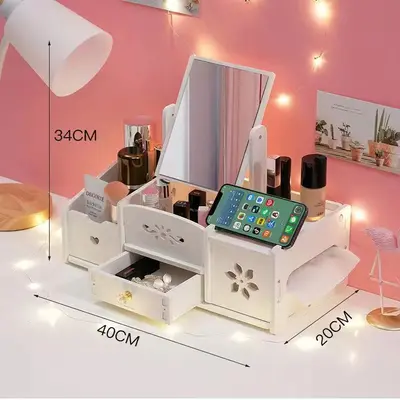 Drawer makeup mirror storage box, extra-large round mirror - 12