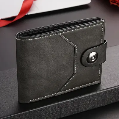 Short Men's Wallet with Button Clasp, Horizontal Style - 4