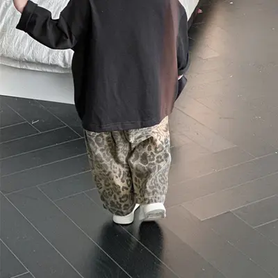 Boys' Autumn Jeans, Leopard Print, Straight-Leg