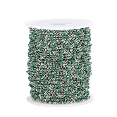 Stainless Steel Drip Oil Chain with Colored Enamel Beads for DIY - 12
