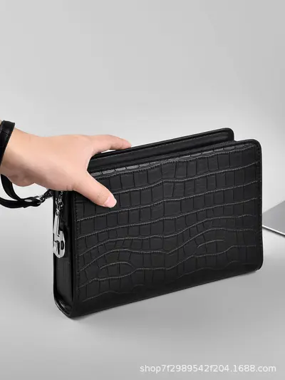 Crocodile Pattern Men's Long Wallet, Zipper, Combination Lock, Multi-Card Slots - 5