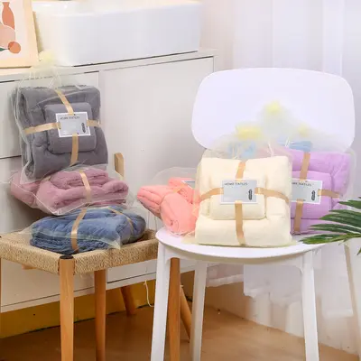 Mercan kadife banyo havlısu seti, yumuşak ve emici - 4
