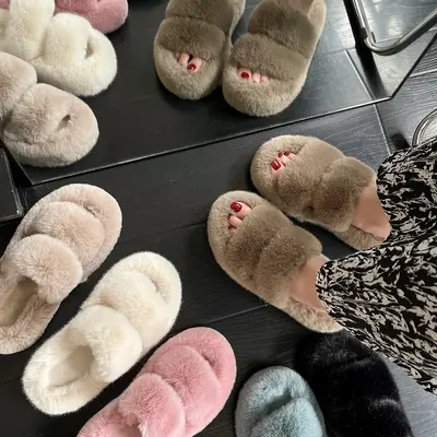 Women's Plus Size Fluffy Slippers, Non-Slip Cotton House Slippers