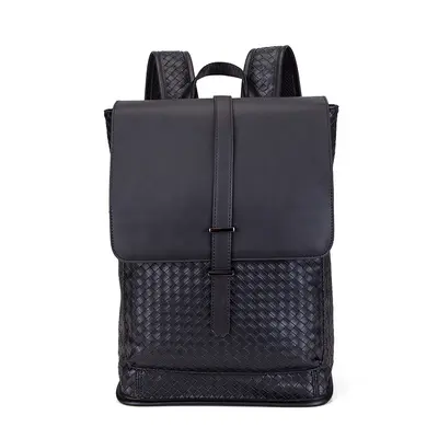 Korean Style Men's Leather Backpack with Laptop Compartment, Retro Design - 11