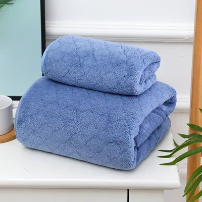 Mercan kadife havlu seti, çiçekli desen, yumuşak ve emici - 7