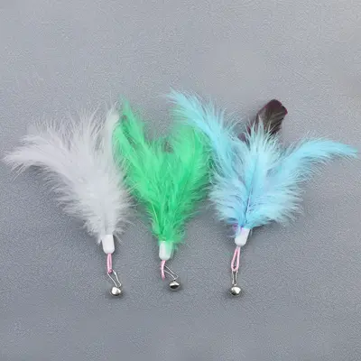 Feder-Katzenangel mit Glöckchen und austauschbarem Plüschkopf, interaktives Katzenspielzeu - 4