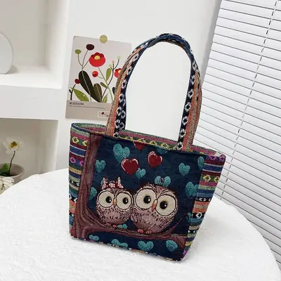 Damen-Einkaufstasche groß, bestickt, tägliche Stofftasche - 9