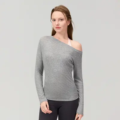 Tencel-Yoga-Oberteil für Damen, locker, schulterfrei, langarm