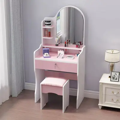 Modern Minimalist Makeup Vanity Table with Drawers and Storage Cabinet for Small Apartment - 11