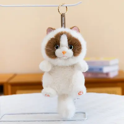 Sevimli üç renkli kedi peluş anahtarlık, Ragdoll kedi çanta askı süsü - 12