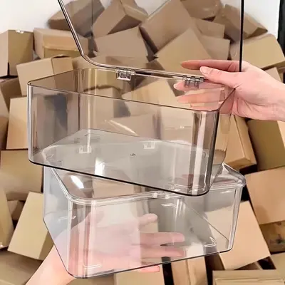 Schreibtisch-Aufbewahrungsbox, Acryl transparent, mit Deckel - 2