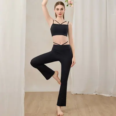 Kadın İki Parça Pilates Takımı, Karın Sıkılaştırıcı, Flare Pantolon - 9