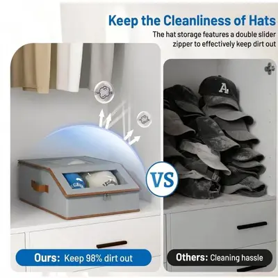 Hat Organizer Box, Large Capacity, Foldable, with Lid