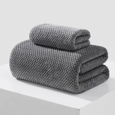 Polyester Coral Fleece Pineapple Pattern Bath Towel 3-Piece Set - 11