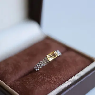 S925 Sterlingsilber Ring mit Gelbquarz für Damen, verstellbar