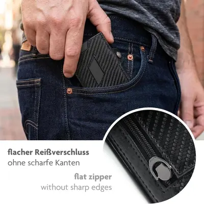 Customizable Carbon Fiber Pattern Tri-Fold Wallet with Coin Pocket and Card Slots - 4