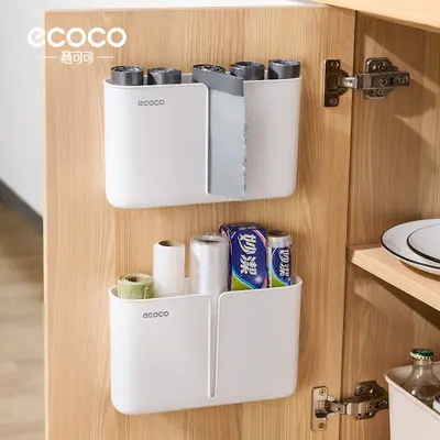 Plastic bag storage box, wall-mounted, adhesive-free