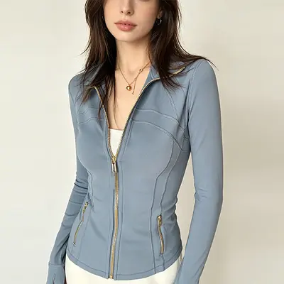 Define Jacket New Style Stand-Collar Yoga Wear for Women, Nylon-Spandex Double-Sided Brushed Zip-Up Jacket, Women's Athletic Top - 10