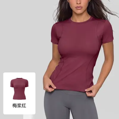 Juyitang thin sports tight yoga outfit short sleeve tops women's running sports t-shirt - 13