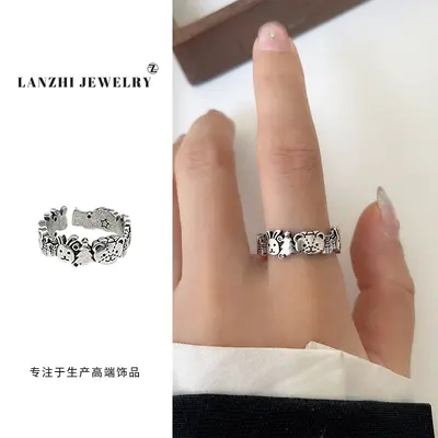 Lanzhi nicht verblasste luxuriöse Thai-Silber-Schmuck Zirkon grenzenloses handgefertigtes Schmuckstück übertriebenes Hip-Hop offenes 925er Silberring für Frauen - 12