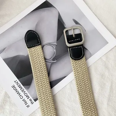 Hong Kong retro canvas leather belt for men, Korean style trendy casual student versatile woven elastic waistband - 9