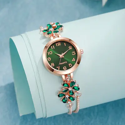 Floral rhinestone women's watch pull-string bracelet - 2