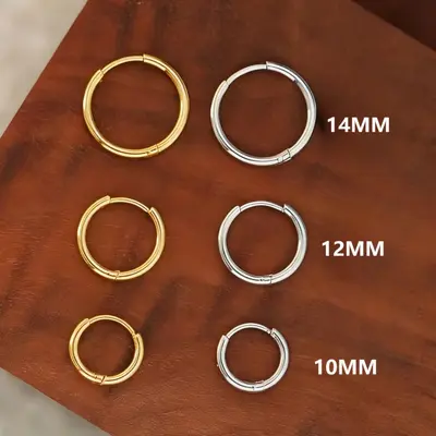 S999 sterling silver earring studs simple hoop design no-remove - 10