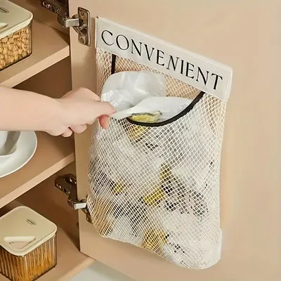 Mutfak çöp torbası depolama örgü çanta gardırop Velcro duvara monte basit büyük kapasiteli örgü çanta enkaz depolama artefaktı