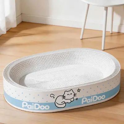 Weiße Kuh Katzenkratzbrett aus Karton, extra groß mit Katzenbett - 9