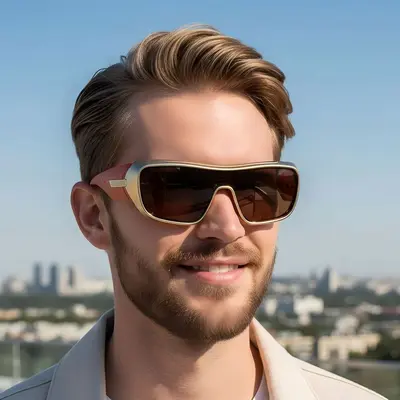 Oversize-Herrensonnenbrille mit einteiligen Gläsern im Retro-Stil und UV-Schutz - 3