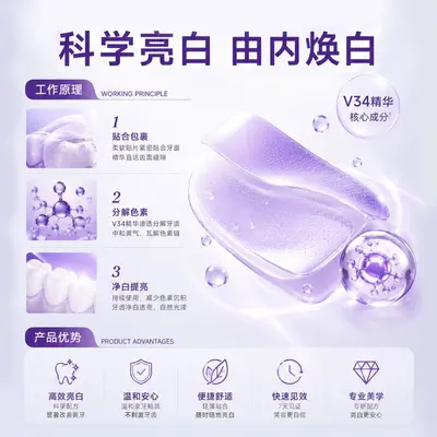 跨境干贴  色修牙贴V34紫色精华 亮白洁牙护理去黄去牙垢源头批发 - 4
