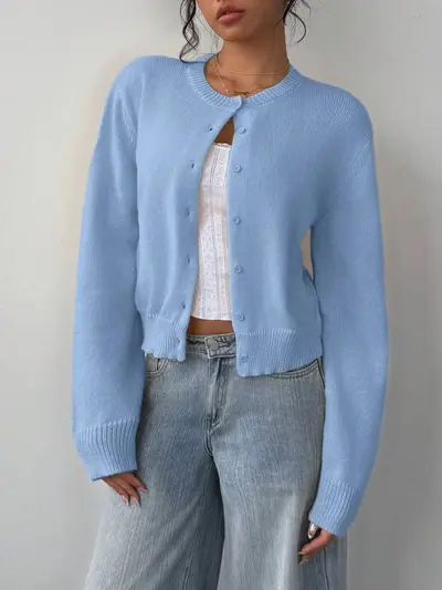 Damen Langarm-Strickjacke, weich, kurz, locker geschnitten - 10